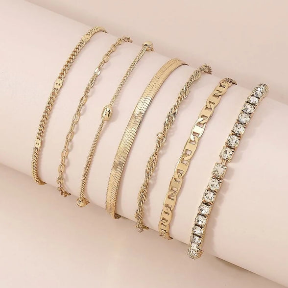 Rhinestone decor bracelet 5 pieces