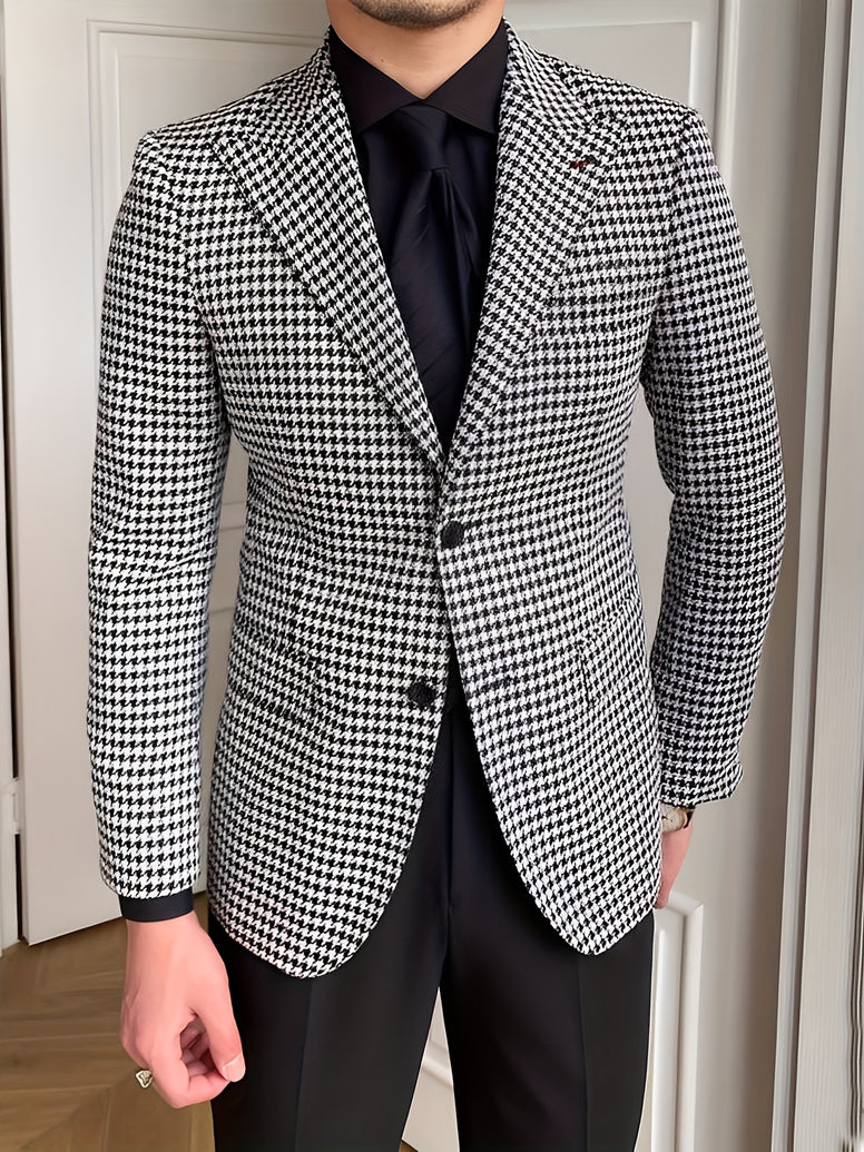 Men's Business and Daily Wear Houndstooth Pattern Jacket - Tailored Fit Suit Coat for Fashion-forward Men