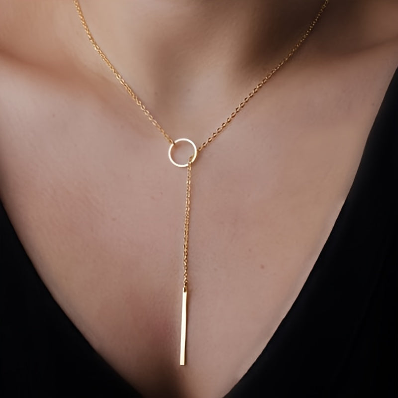 Monochrome Circle Y-Necklace: Sleek and Simple Alloy Neck Jewelry for Women