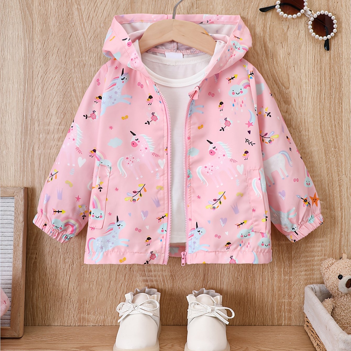 Adorable Cartoon Graphic Hooded Windbreaker