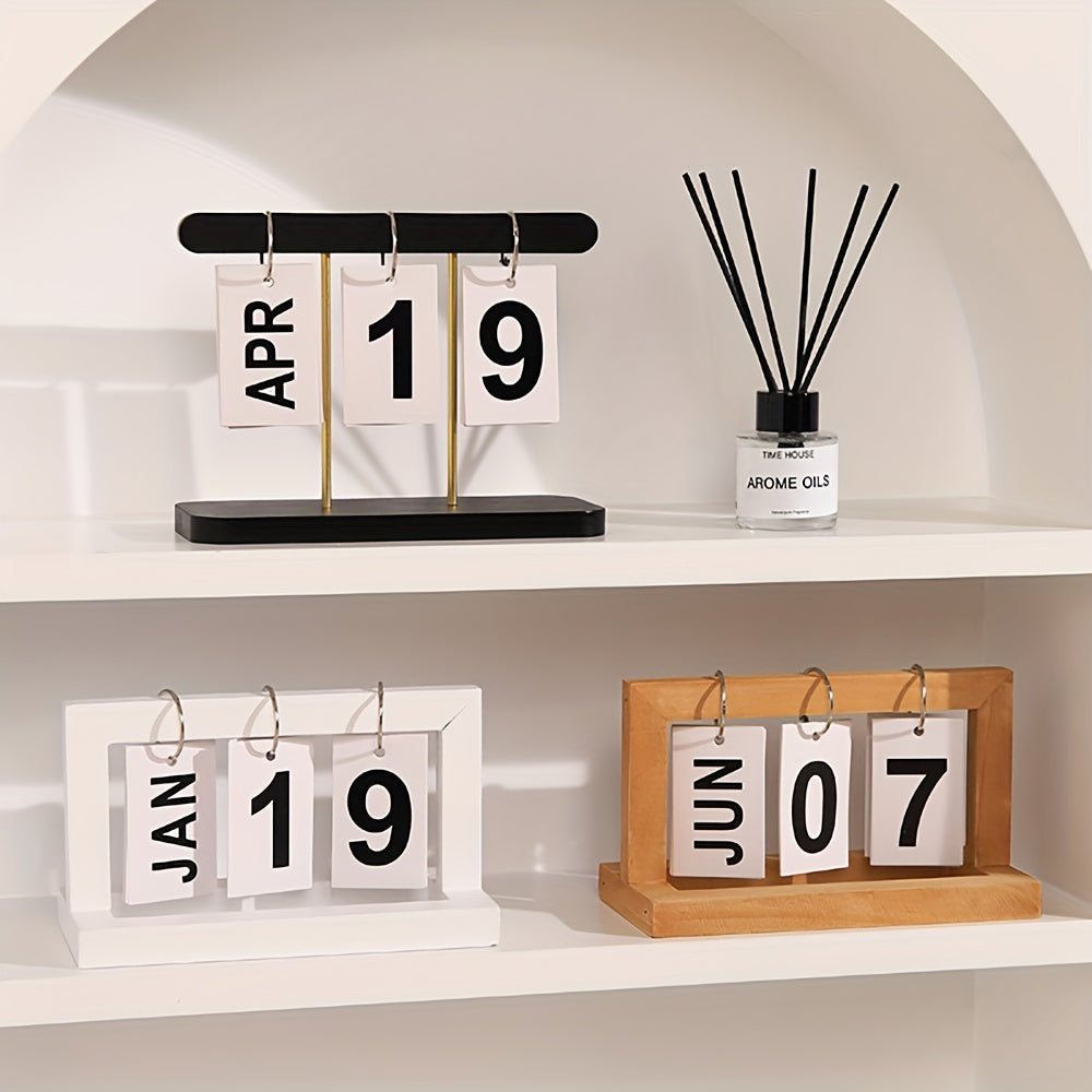 Elegant Wooden Desk Calendar with Bilingual Display in English and Arabic