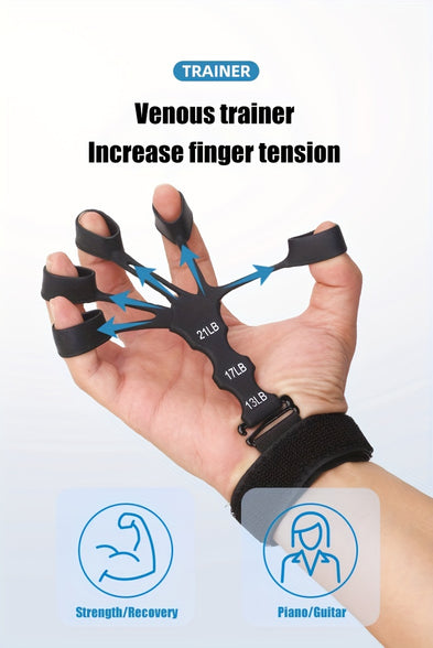 Silicone 5-Finger Trainer Hand Exerciser with Wristband: Perfect for Hand Stretching and Recovery Training