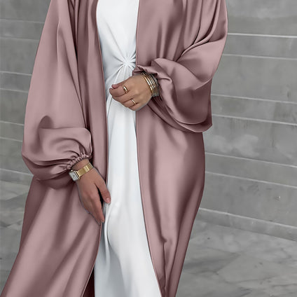 Ramadan Solid Belted Dress, Elegant Lantern Sleeve Dress, Women's Clothing