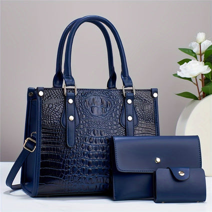 3pcs/set Crocodile Pattern Satchel Bag, Luxury Top Handle Crossbody Bag, Women's Fashion Handbag, Shoulder Bag & Purse