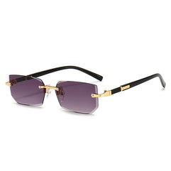 Vintage Stylish Rimless Gold Frame Black Hip Hop Sunglasses for Men