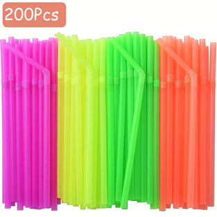 100/200pcs Colorful Plastic Straws Long Disposable Drinking Straw Party Decor Straws, 21.08 Cm Long Straw For Party Decoration