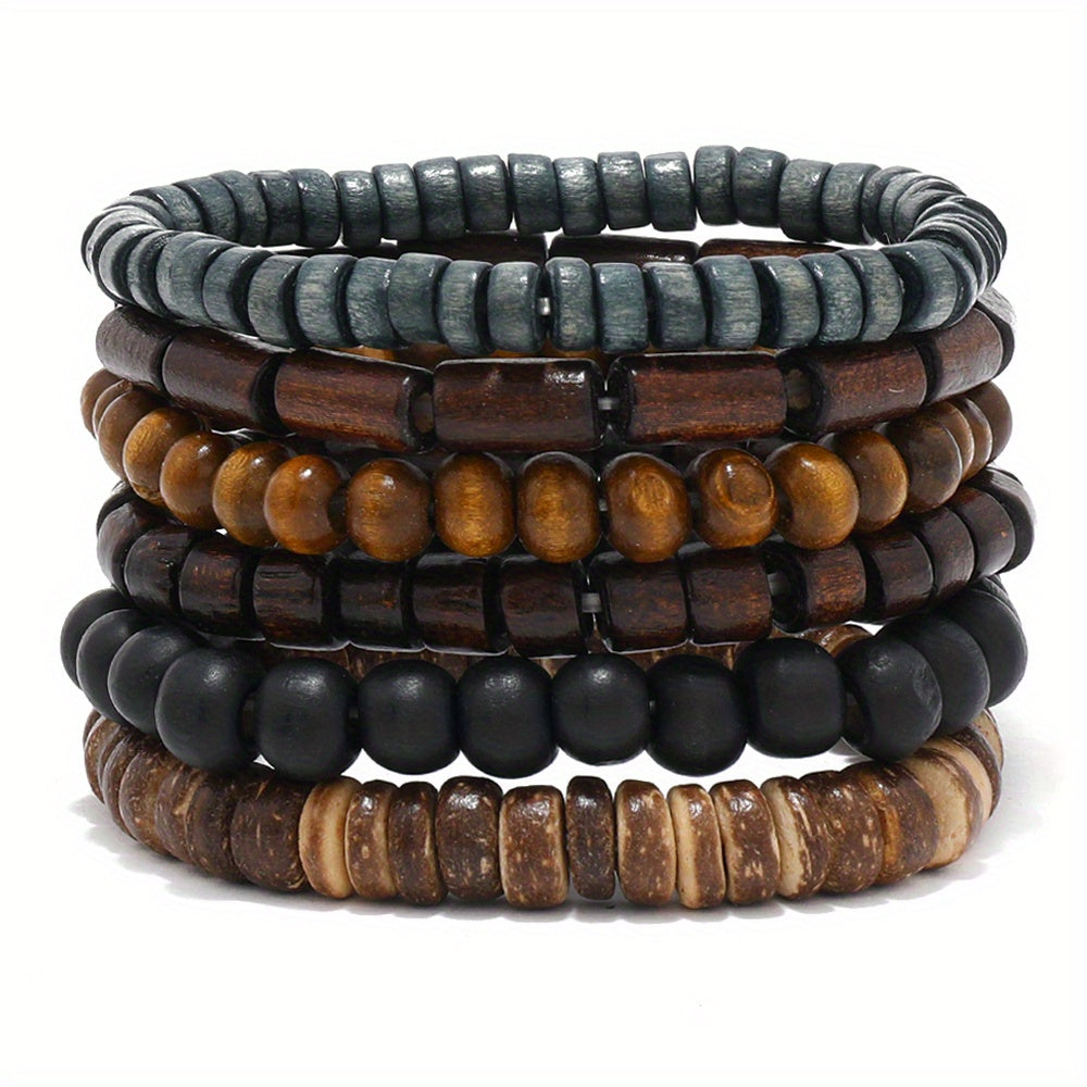 6-Piece Set: Simple Fashion Beaded Bracelets for Men and Women - Stylish Accessories for Daily Wear