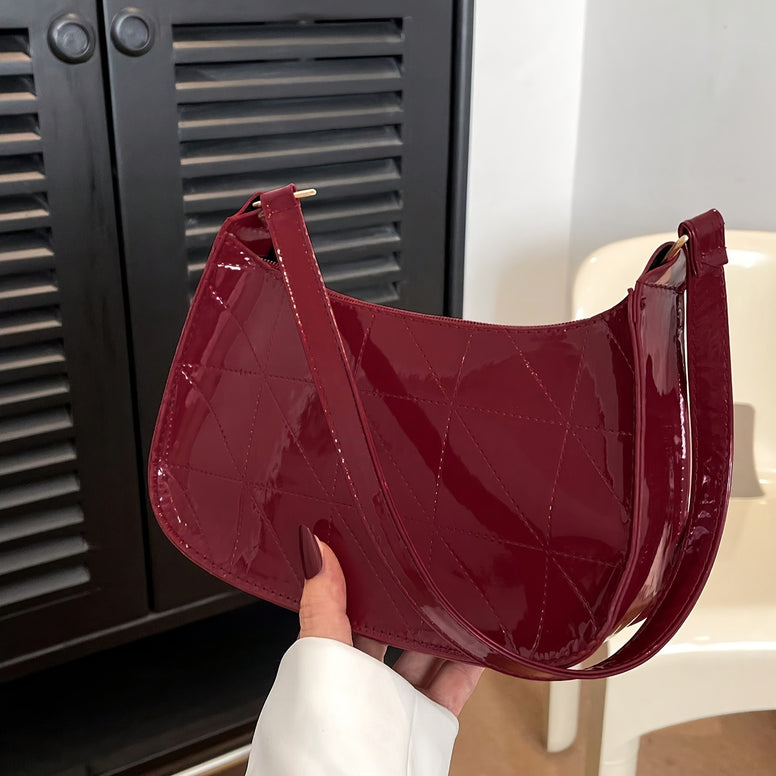 Chic and Sophisticated: Trendy Glossy Shoulder Bag for Women in Patent PU Leather