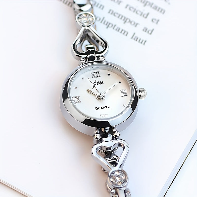 Shine Bright with the Women's Rhinestone Decor Quartz Bracelet Watch - A Luxurious Stainless Steel Timepiece