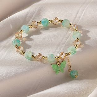 Y2K Style Beads Bracelet Butterfly Shape Pendant Ladies Elegant Hand String ((Random Order Beads)