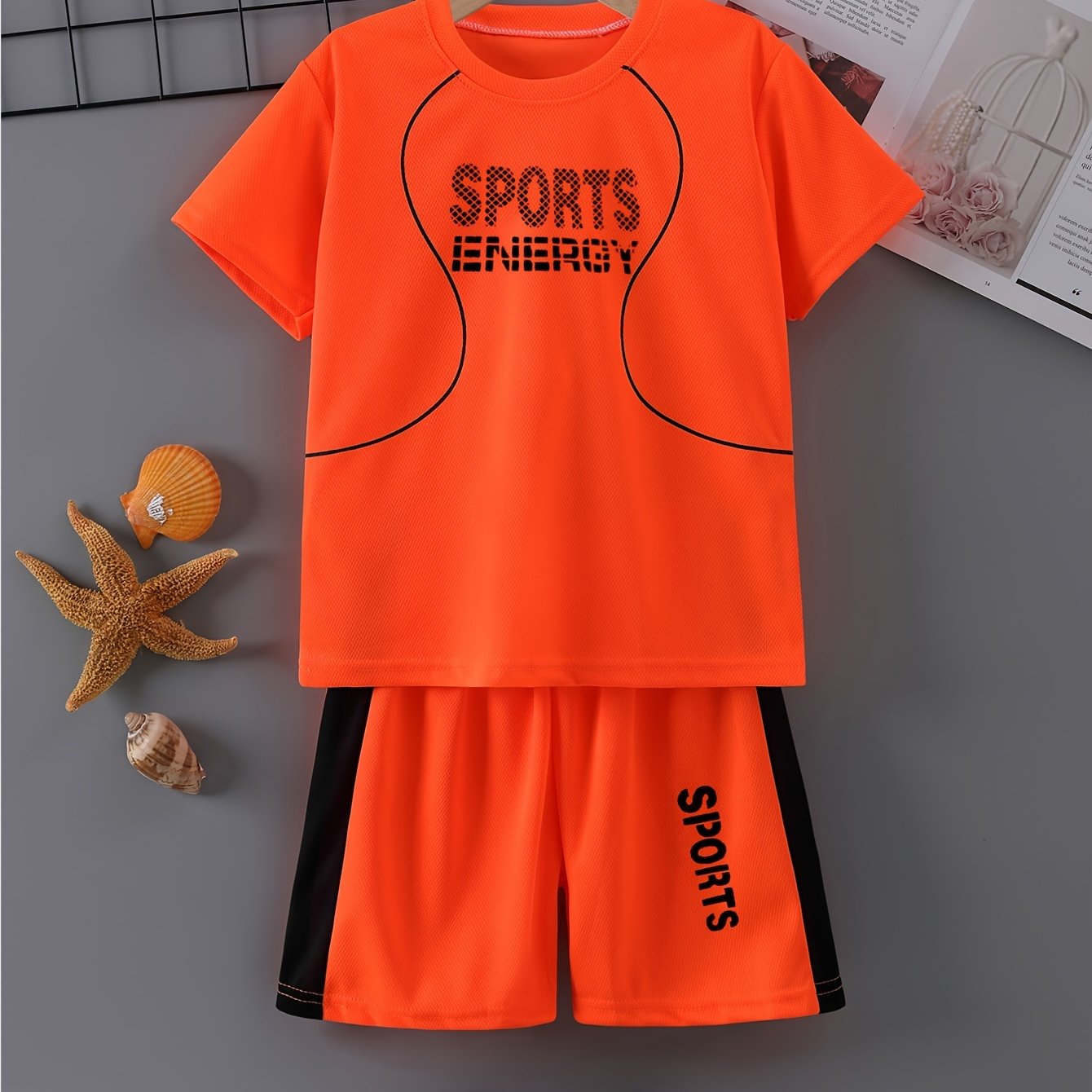 Sports Energy Print Boys 2-Piece Athletic Outfit Set: Quick Dry Summer Clothes