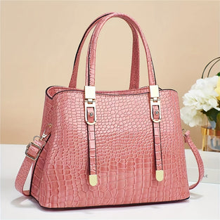 Glossy Crocodile Pattern Handbag, Elegant Top Handle Tote Bag, Fashion Crossbody Bag, Purse For Women