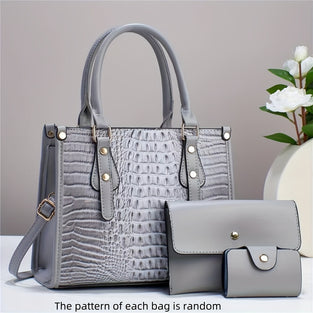 3pcs/set Crocodile Pattern Satchel Bag, Luxury Top Handle Crossbody Bag, Women's Fashion Handbag, Shoulder Bag & Purse