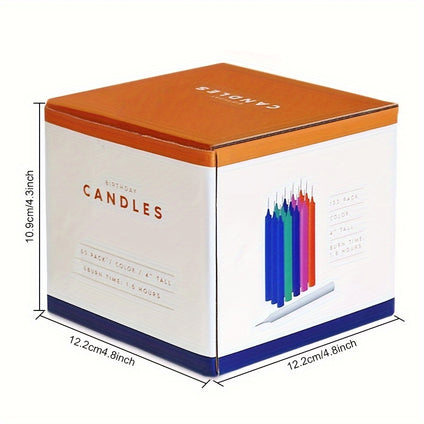 100 Pack Multicolor Wax Candle Sticks - 10.16cm Tall Paraffin Wax Birthday Candles with 1.5 Hours Burn Time - No Power Supply Needed