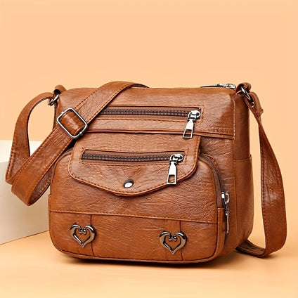 1pc Simple Vintage Business Crossbody Bag, Multi-Pocket Fashion PU Leather Shoulder Bag