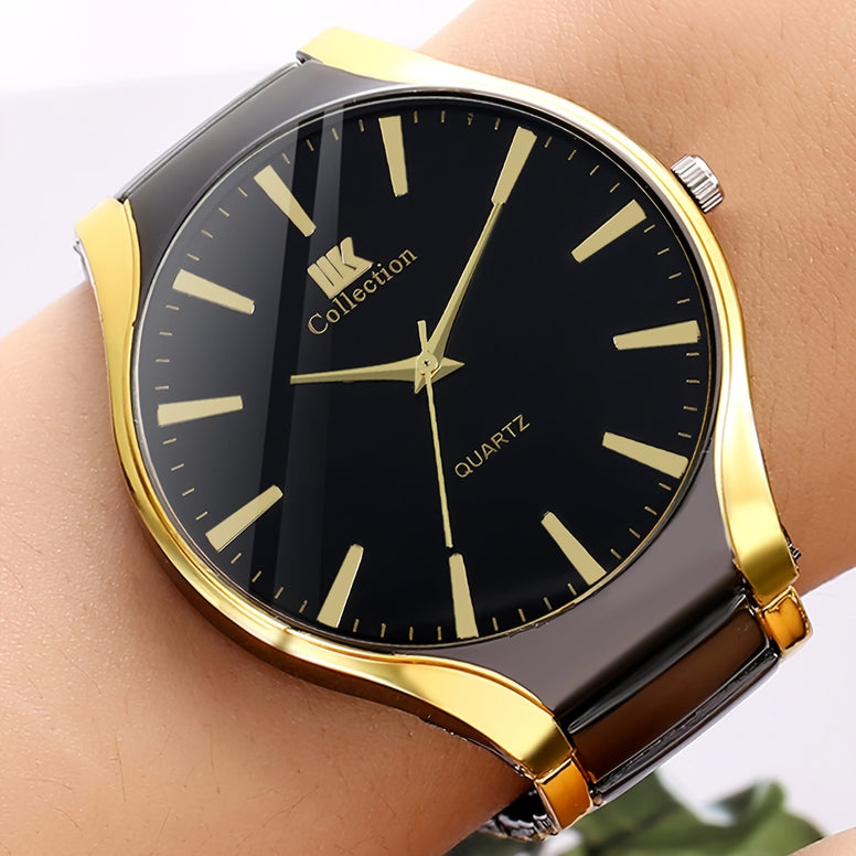 Golden Black Classic Business Quartz Watches: Perfect Couple Gift Set