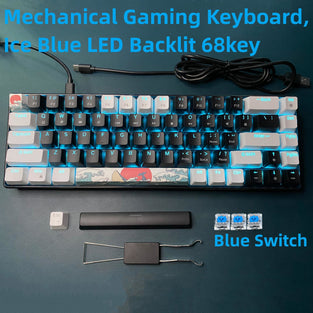 Ultimate Gaming Experience: Portable 60 Mechanical Gaming Keyboard with Ice Blue LED Backlit Compact 68 Keys Mini Wired Office Keyboard with Blue Switch - Perfect Gift for Gamers!