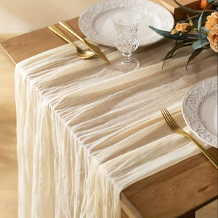 1pc Boho Green Gauze Table Runner - Semi-Sheer Cheesecloth Tablecloth For Wedding, Bridal Shower, Birthday Party - Perfect For Table Centerpieces And Decor