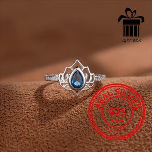 High Quality Gold Plated Lotus Ring with Blue Zirconia