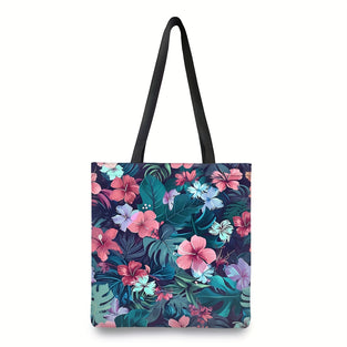 1pc Fashion Flower Print Tote Bag, Large Capacity Shoulder Bag, Women's Casual Handbag For Work School Shopping