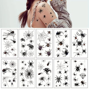 10 Pcs Halloween Makeup Spider Tattoo Stickers, Spider Web Temporary Tattoo, Body Arm Makeup Art Fake Tattoo Stickers For Holiday Party