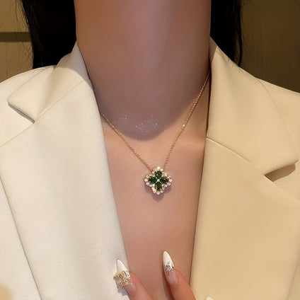 Luxury Green Zircon Clover Necklace Perfect Party Jewelry Gift