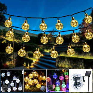 1pc 20/50/100 LED Crystal Globe Solar Light String, With 8 Lighting Modes, For Garden Tree Patio Party Christmas Decorations