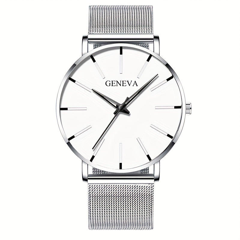 Ultimate Elegance: Men's Fashion Ultra-Thin Stainless Steel Mesh Belt Quartz Wrist Watch