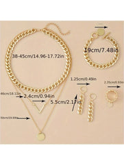 V Shape Necklace Jewelry Set Aluminum Chain Ring Necklace Bracelet Multilayer Jewelry Set