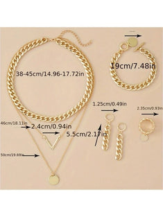 V Shape Necklace Jewelry Set Aluminum Chain Ring Necklace Bracelet Multilayer Jewelry Set