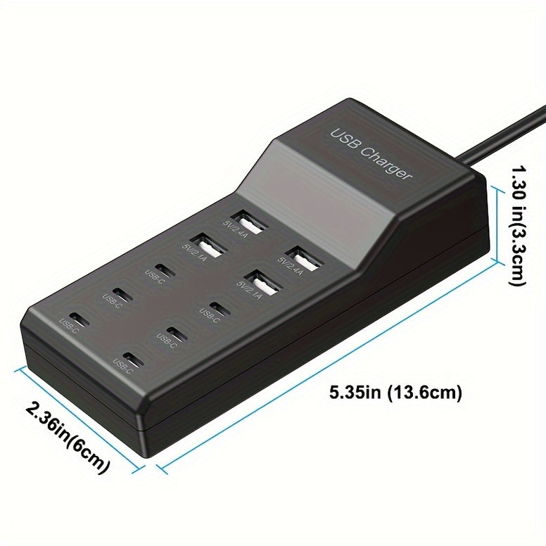 Model Multi Port Charger 6 USB C 4 USB A Ports Universal Adapter 10 Devices Simultaneous Charging