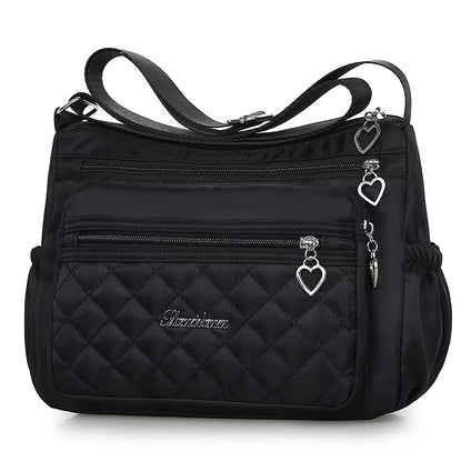 Women's Bag, Waterproof Lattice Shoulder Bag, Large Capacity Nylon Bag (Zipper Direction Assorted Varieties)