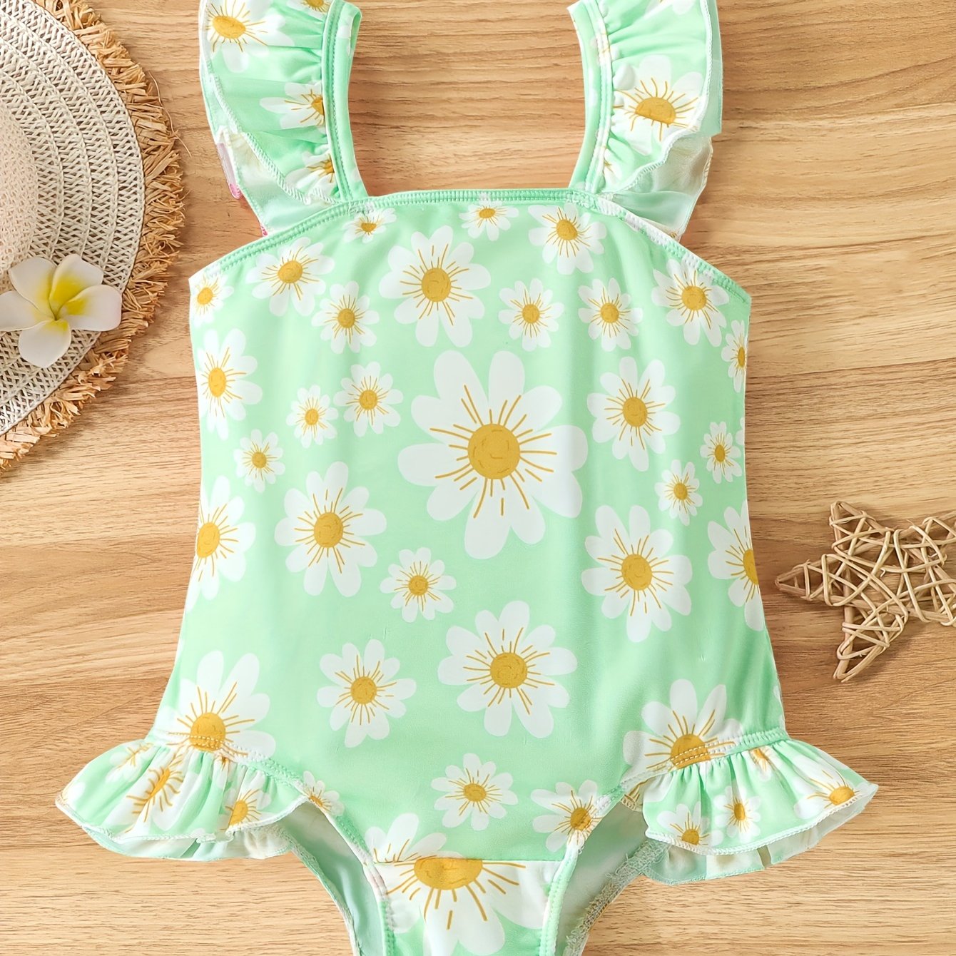 Adorable Daisy Print Girls' One-Piece Swimsuit