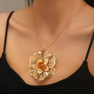 Boho Style Flower Pendant Necklace  Unique Exaggerated Statement Piece