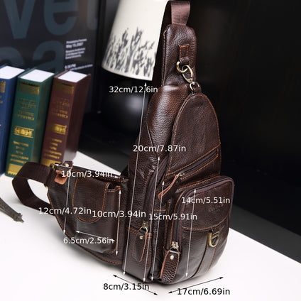 1pc Men's Genuine Leather Sling Bag, Crossbody Chest Casual Bag