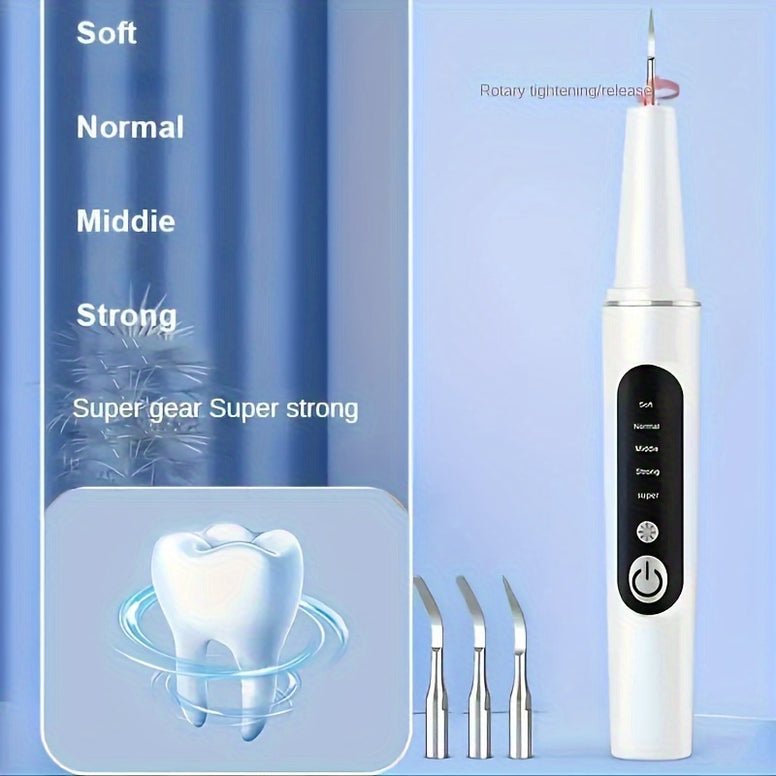 LED Rechargeable Teeth Scaler Kit for Oral Hygiene - 4 Replaceable Heads, Type-C Charging