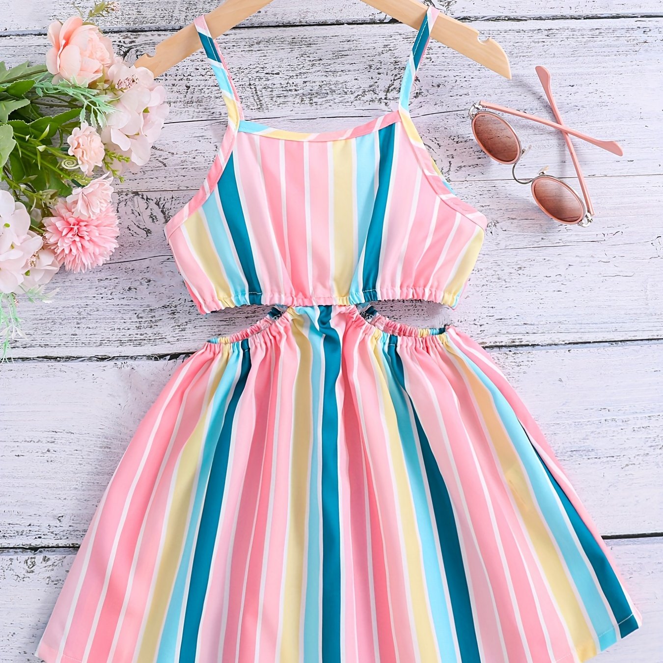 Summer Breeze: Girls' Striped Cut-Out Dress for Sunny Days