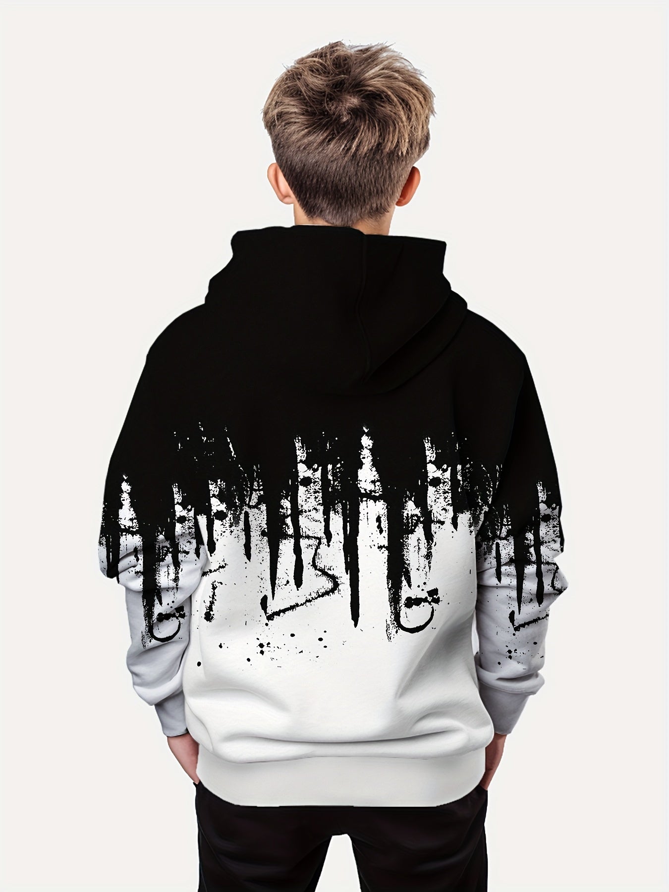 Graffiti Ink Splashing Pattern Hooded Sweatshirt: A Trendy Gift for Boys this Autumn and Winter