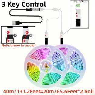 131.2ft/98.4ft/65.6ft 1-40 Meters RGB 5050 LED Strip Lights, Music Sync Color Changing 3Key Control USB Powered LED Night Light For Bedroom Room Home Decorative Party Festival Lighting