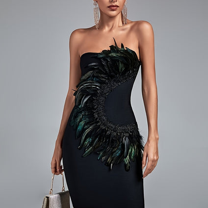 Feather Stitching Tube Dress, Sexy Off Shoulder Bodycon Dress, Women's Clothing