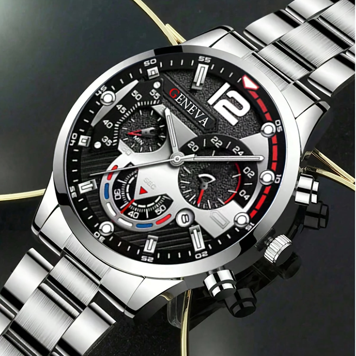 2-Piece Sporty Men's Business Stainless Steel Quartz Wristwatch and Bracelet Set - Father's Day Gift