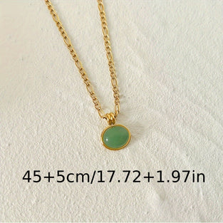 Green Stone Pendant Necklace Elegant 18K Plated Stainless Steel Accessory