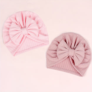 3PCS Four-Sided Elastic Baby Plain Color Hats with Bowknot for Baby Girls - Cute and Stylish Accessories