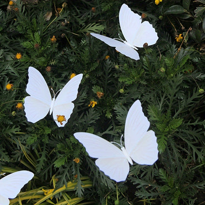 10pcs White 3D Butterfly Garden Stake Decorations, Waterproof PVC Butterfly For Wedding Decor, Party Arrangement, Indoor & Outdoor Use, Decorative Art, 11.99cm Wingspan With 30.0cm Stick