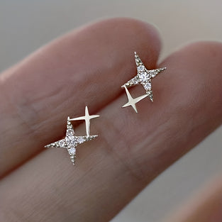 Double Star Design Stud Earrings Inlaid Zircon For Women Proposal Engagement Party Jewelry Gift