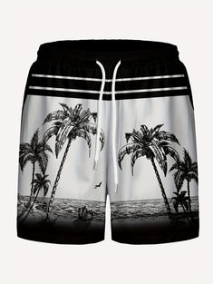 Coconut Paradise: Men's Casual Beach Shorts with Tropical Print