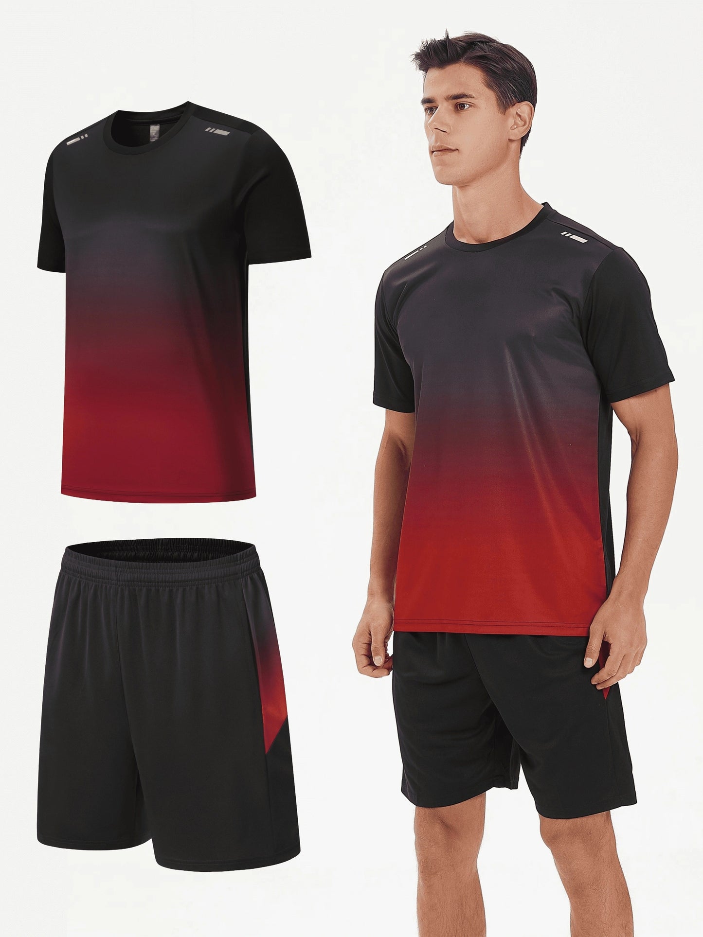 Men's Gradient Sports Set: Quick Dry Ice Silk T-Shirt and Shorts for Running, Basketball, and Fitness