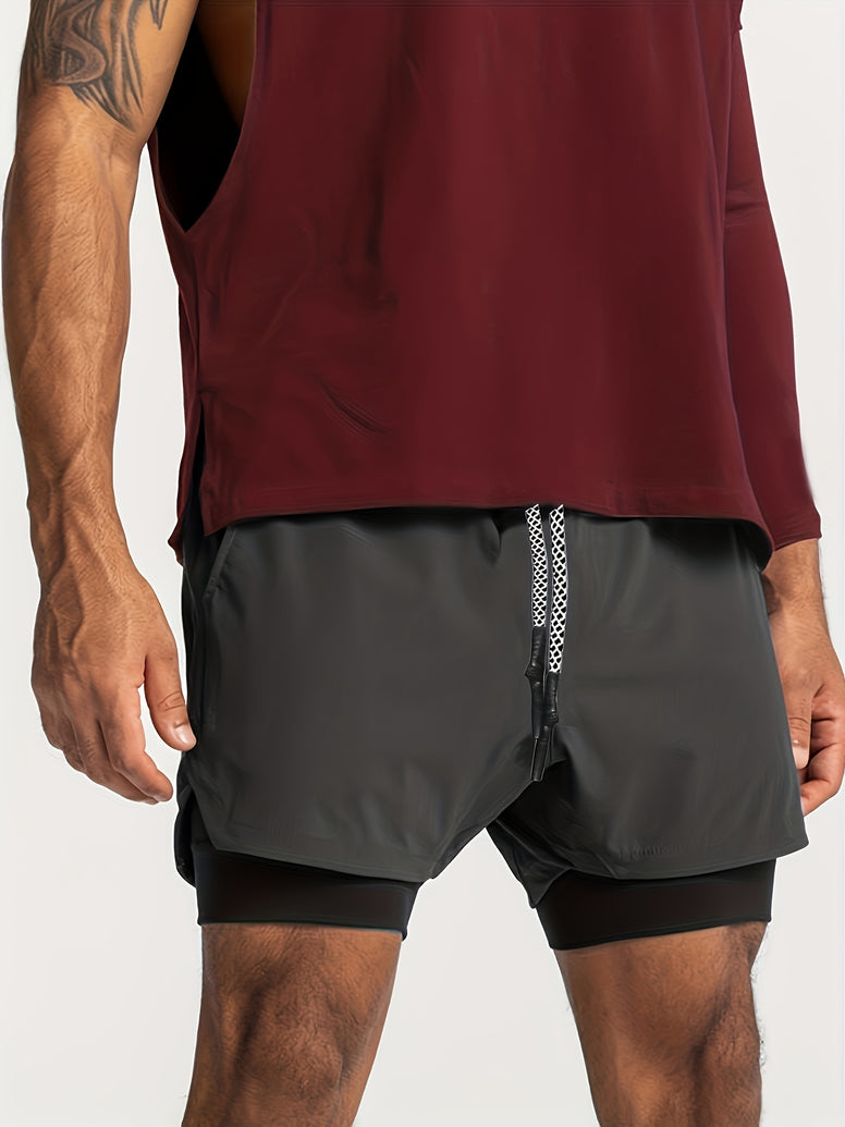 Men's 2-in-1 Swim Boxers: Double Layer Swimsuit Shorts for Summer Beach