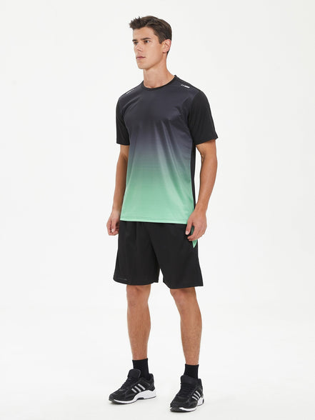 Men's Gradient Sports Set: Quick Dry Ice Silk T-Shirt and Shorts for Running, Basketball, and Fitness