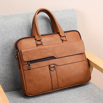 1pc Men's Retro Business Tote Bag, PU Leather Briefcase